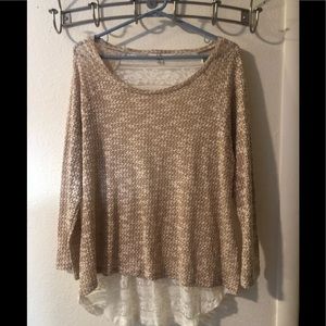 Light Brown and white sweater w/ lace back